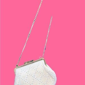 Elegant White Beaded Clutch